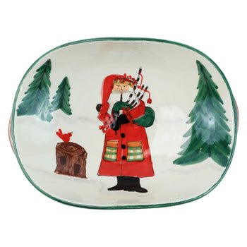 Vietri Old St. Nick Handled Shallow Bowl Oval - w/Bagpipes